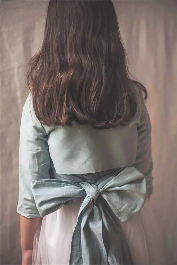 linen bolero, aqua green, communion ceremony, Lucia linen