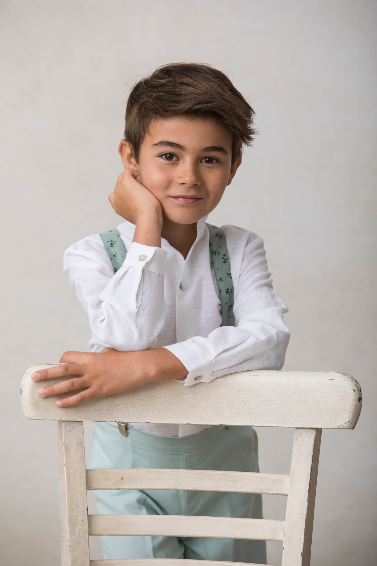 camisa de cuello mao de lino para niño de ceremonia