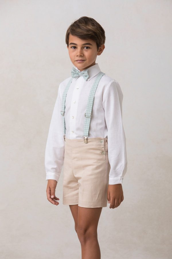 camisa de niño blanca en lino y manga larga