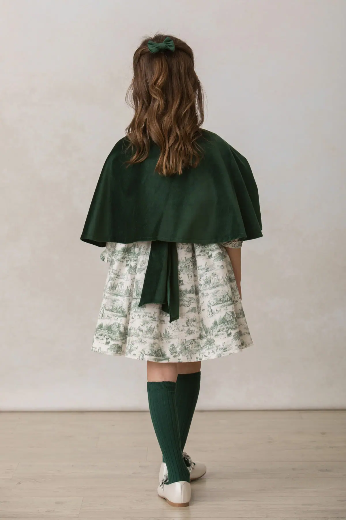 bottle green velvet ceremonial cape for girls
