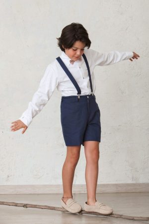pantalón corto de lino azul marino para niño de ceremonia