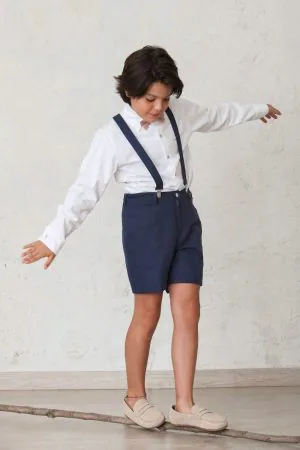 pantalón corto de lino azul marino para niño de ceremonia