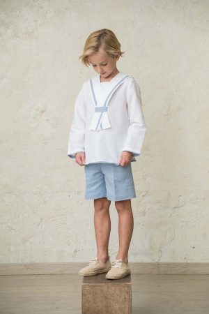 pantalon nino corto lino azul
