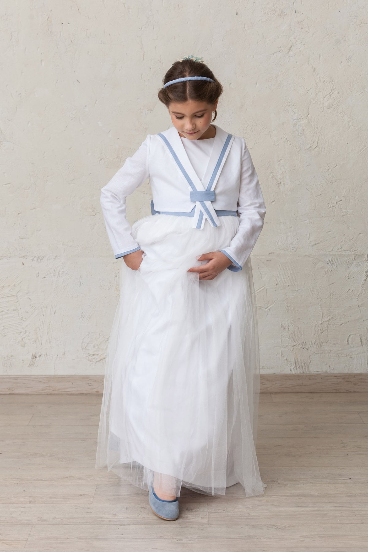 vestido de primera comunión de tul para niña