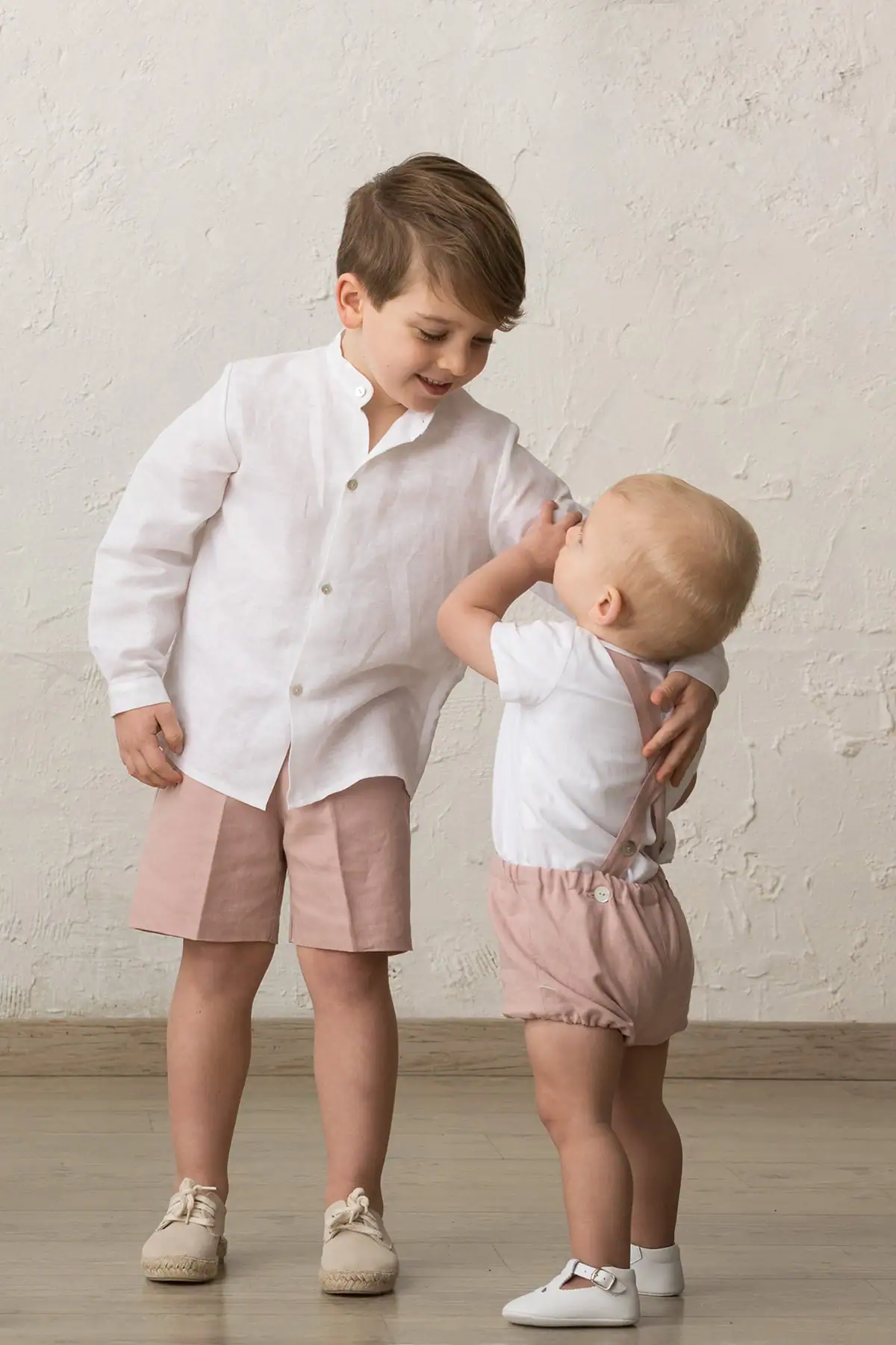 Bermuda shorts for boys, linen, pink, nude