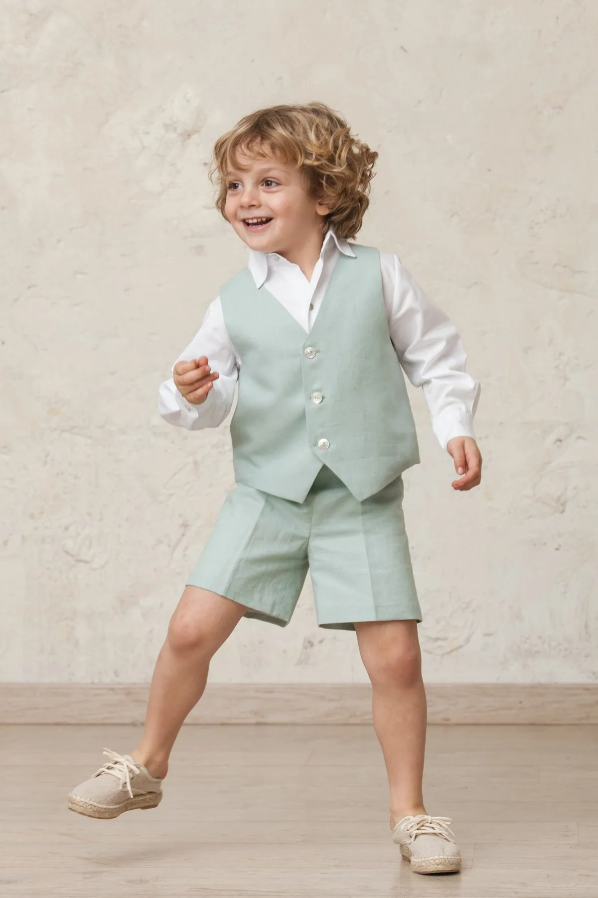 linen bermuda shorts for boys in aqua green