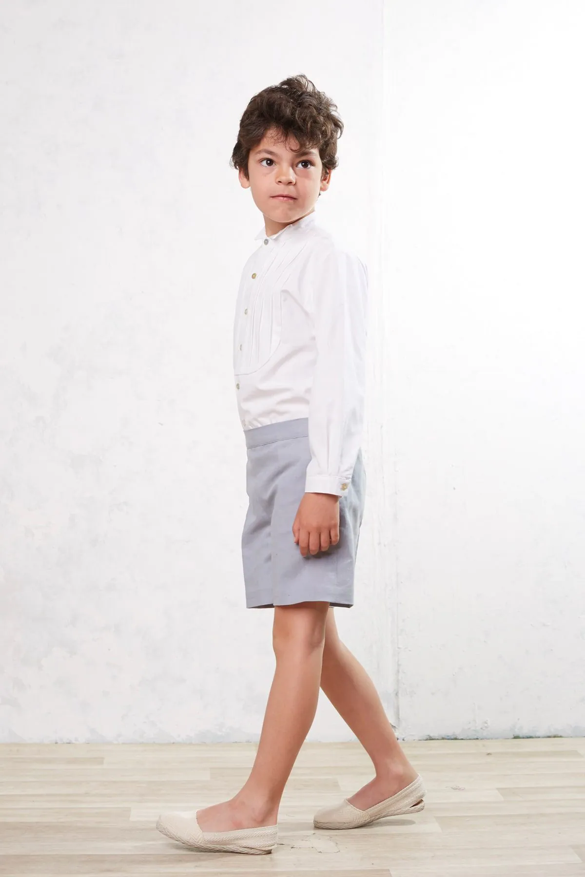 Boys' linen Bermuda shorts, grey and blue