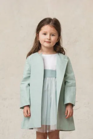 abrigo de vestir de niña en verde agua
