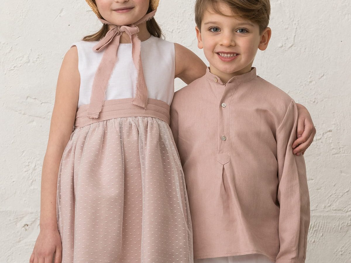 Camisa rosa nude cuello mao niño Quémono