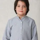 grey linen shirt with mandarin collar for formal occasions, boy