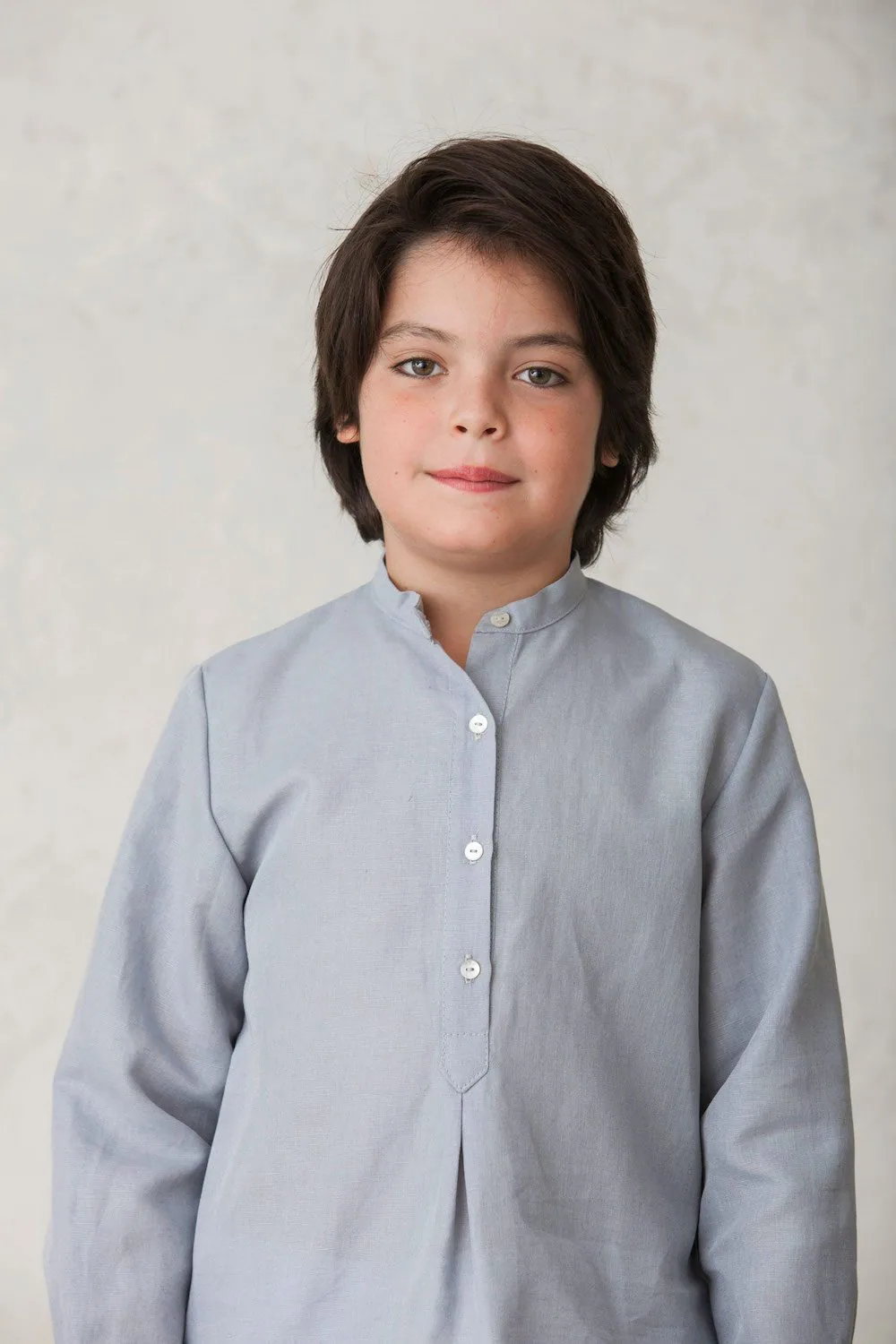 grey linen shirt with mandarin collar for formal occasions, boy