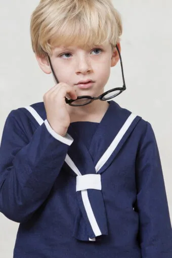 Communion jacket, sailor style, navy blue with white details