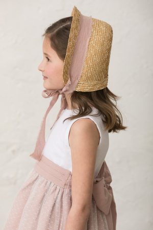fajín de tablas rosa nude para ceremonia de niña