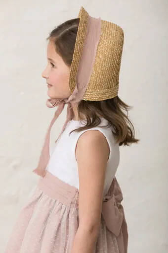 fajín de tablas rosa nude para ceremonia de niña