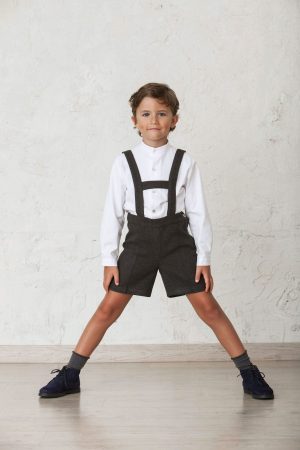 boy's ceremony shorts in dark gray cloth with suspenders
