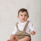 baby boy's brown suspender pants