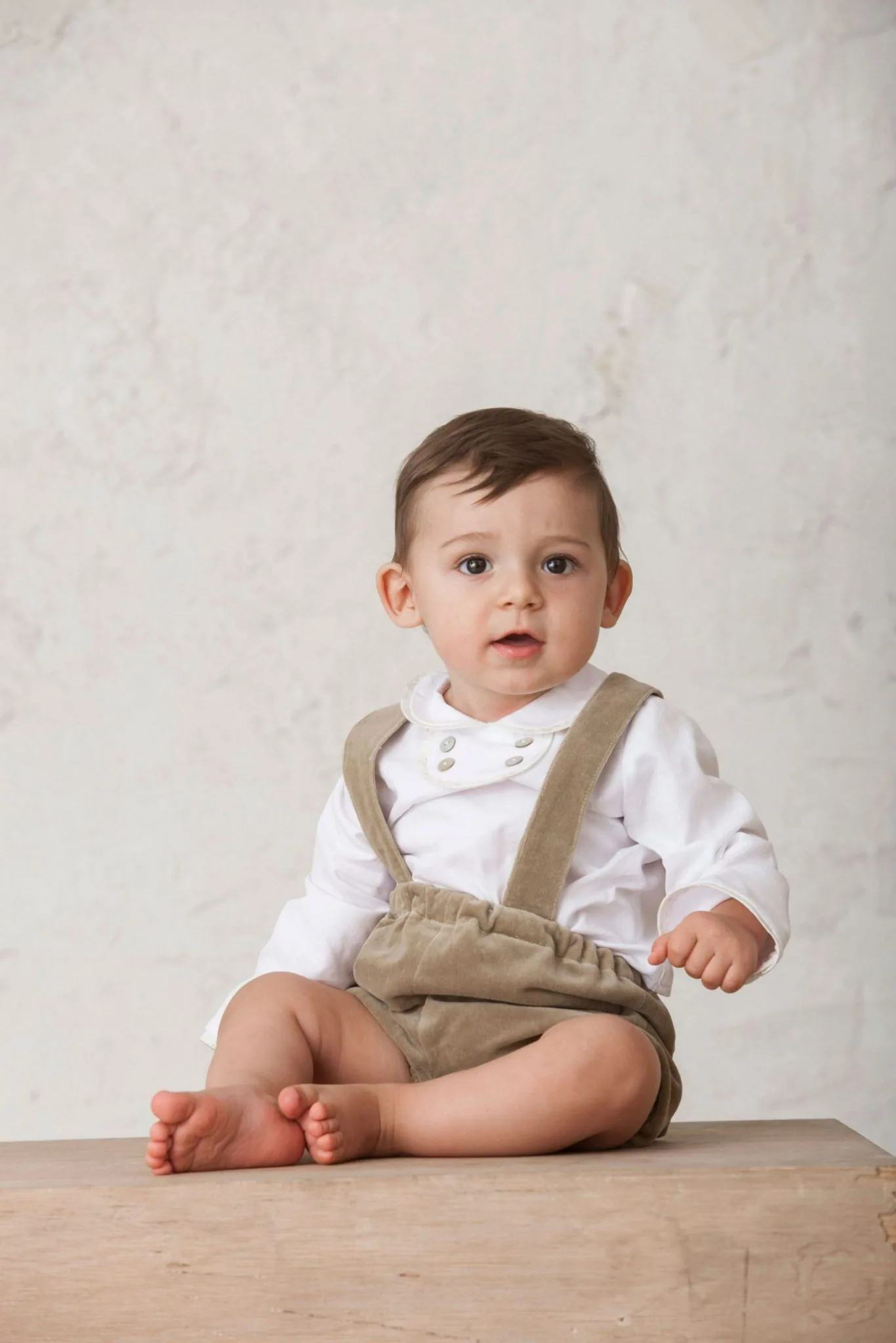 baby boy's brown suspender pants