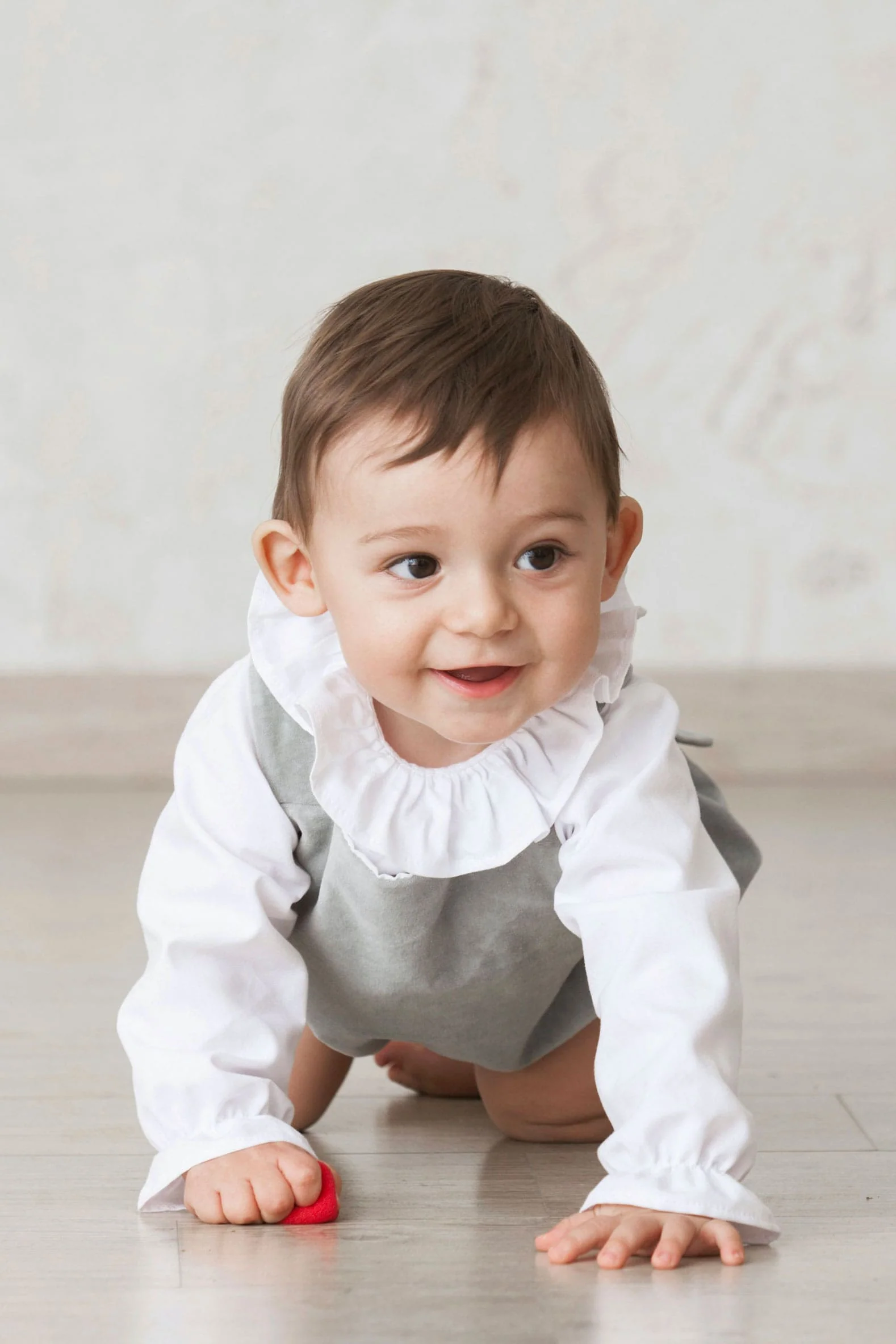 white cotton shirt for baby boy with wide neck