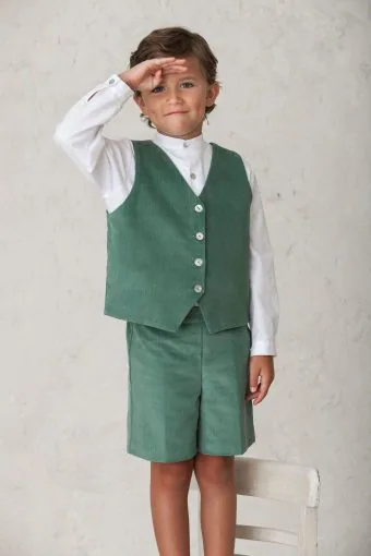 pantalón corto de pana verde para niños de ceremonia