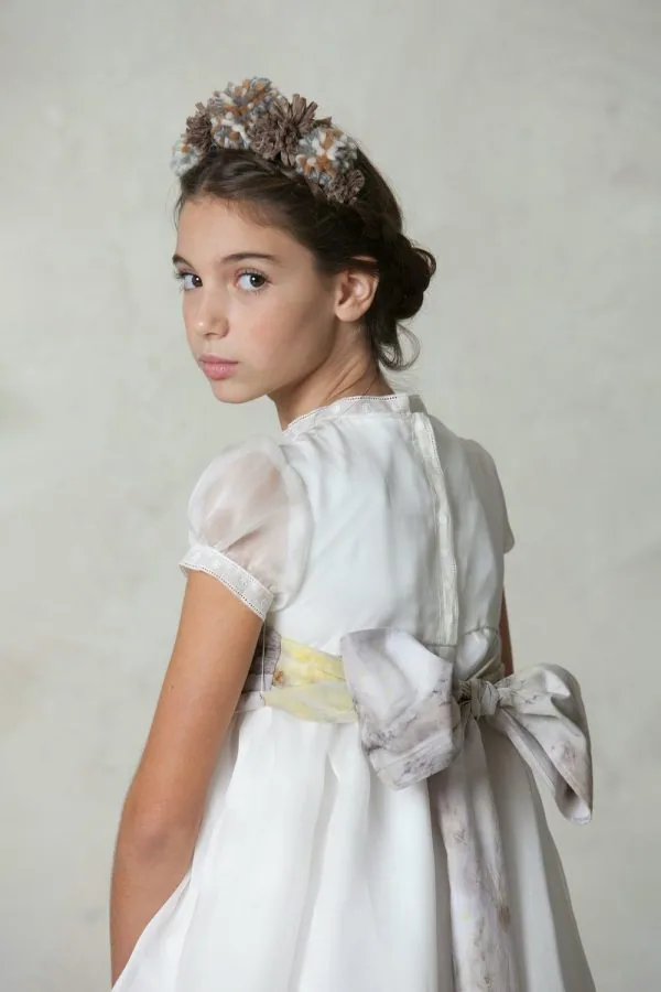 brown hair accessory for girls, ceremony, pom-poms