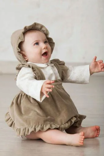 baby girl dress, brown velvet, winter, side slit