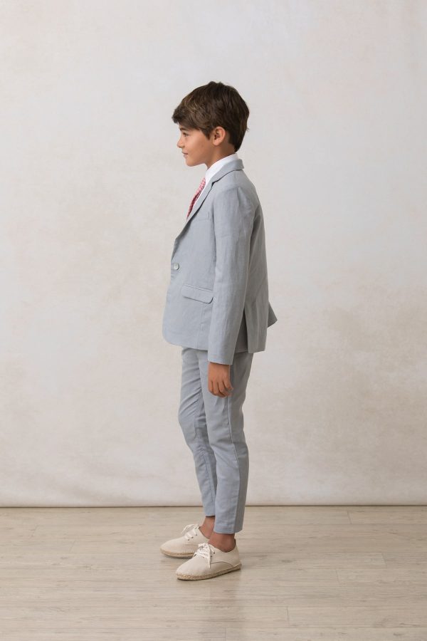 pantalon de lino de niño en gris pitillo