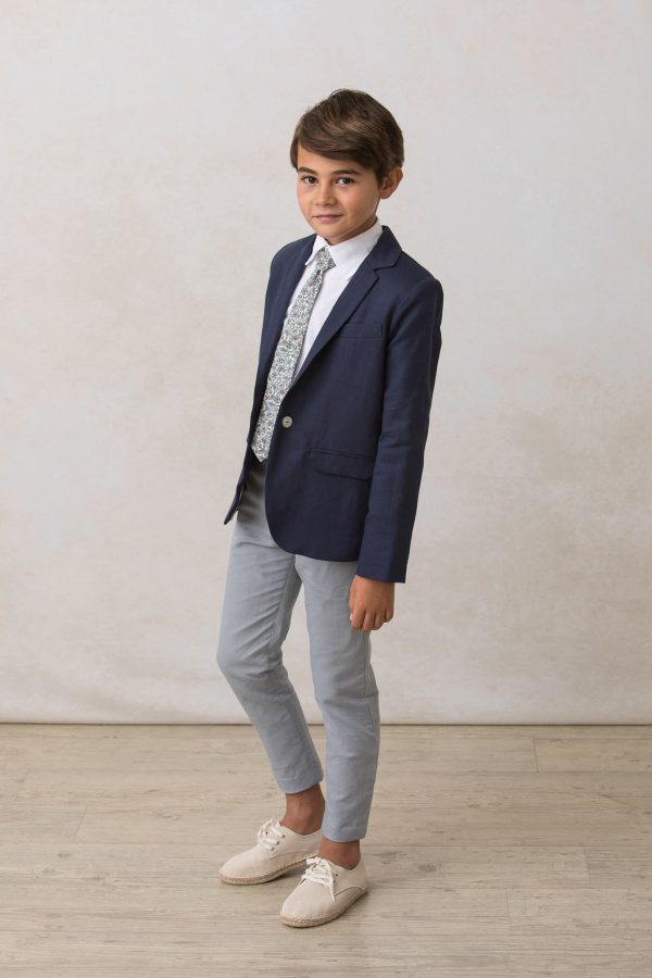 pantalon de niño gris pitillo de lino