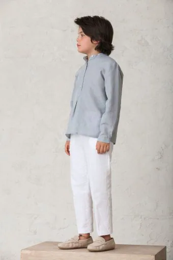 pantalón pitillo de lino blanco para niños de ceremonia