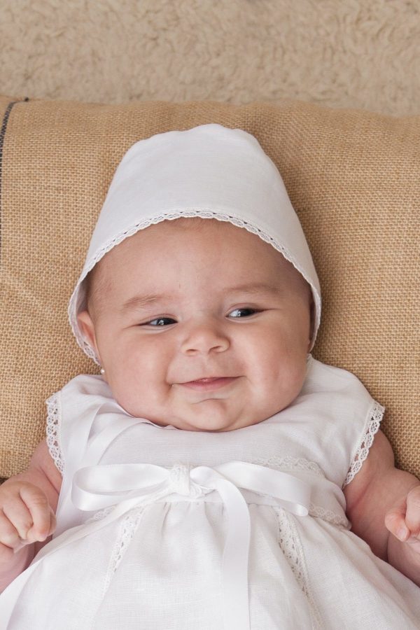 linen christening hood