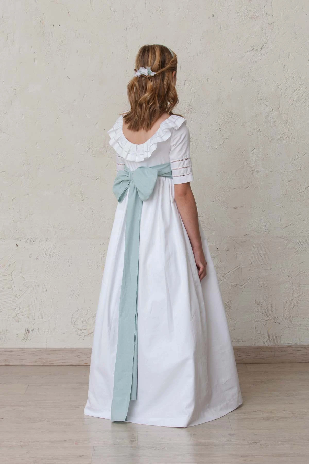 deep boat neck communion dress