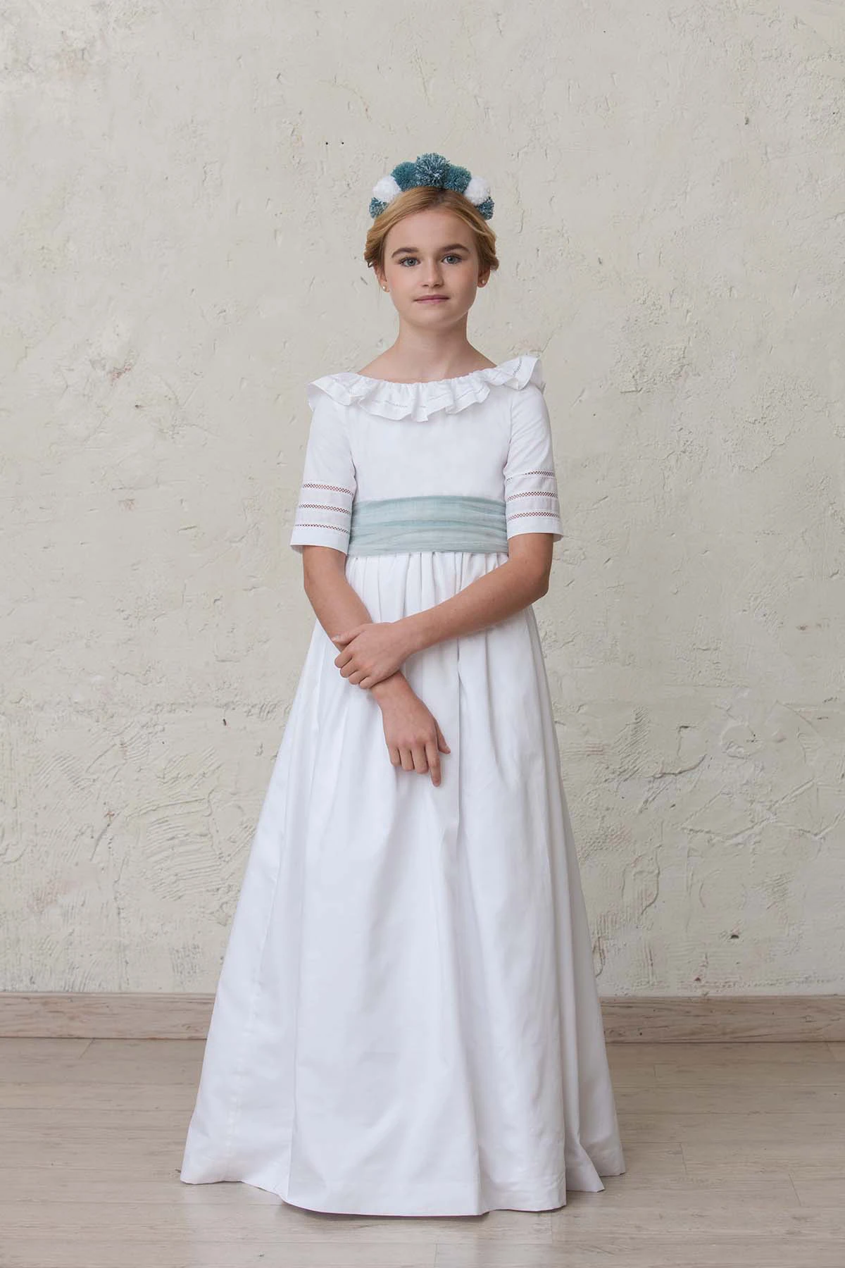 communion dress with ruffled collar