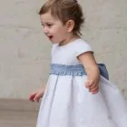 blue linen sash with bow for baby girl ceremony