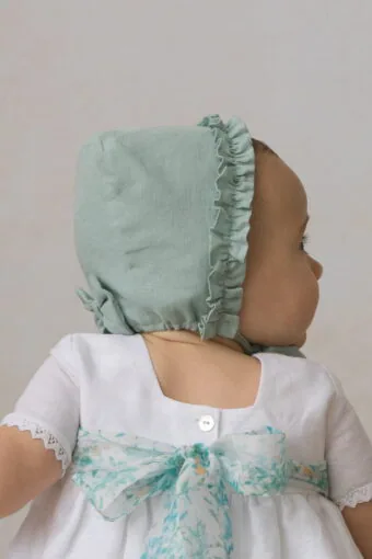 baby bonnet for formal occasions, aqua green with bow