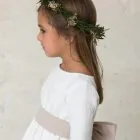 girl's sash with bow, gabardine, beige bow