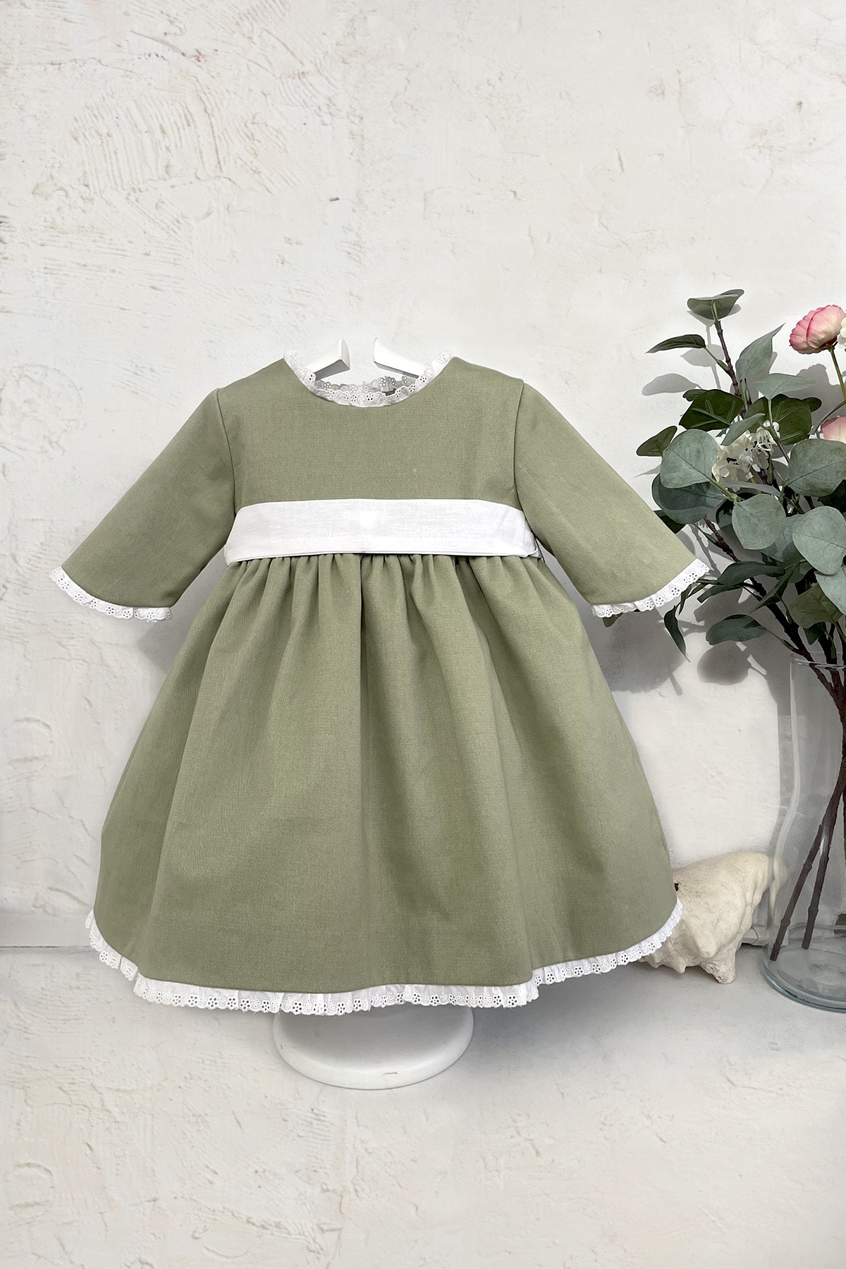 vestido de ceremonia de bebe verde