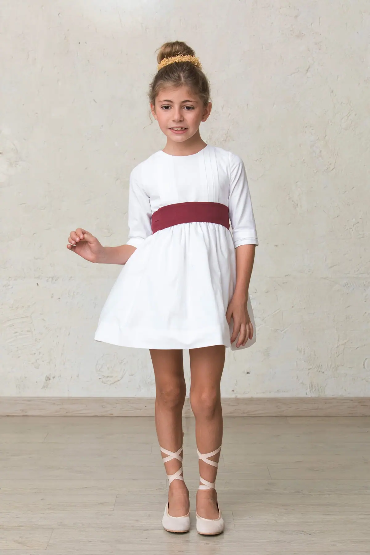 white formal dress for girls with drawstrings