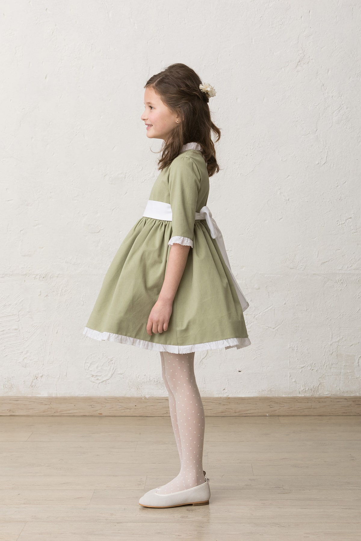 vestido verde de invierno de ceremonia para niña