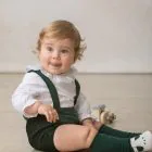 baby bloomers in bottle green velvet suspenders