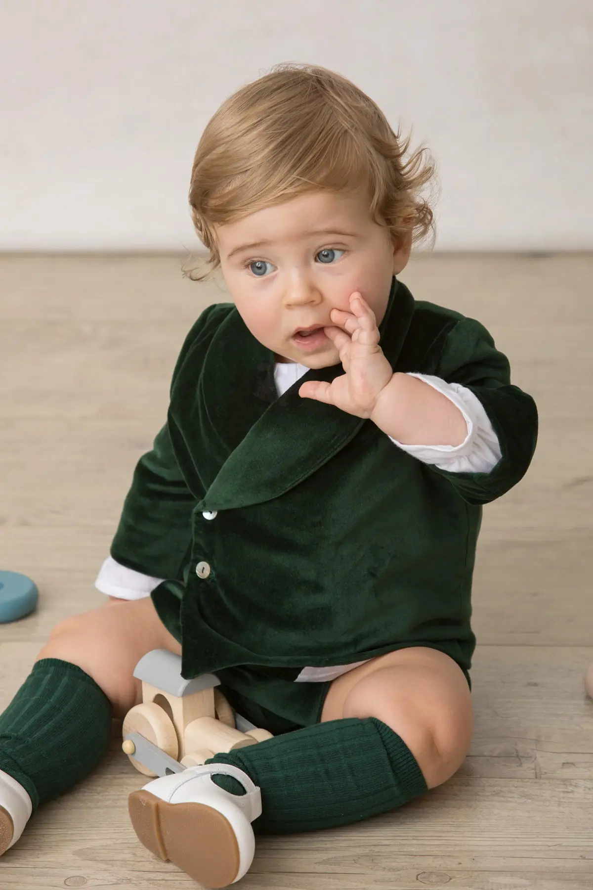 baby green velvet Tyrolean bloomers