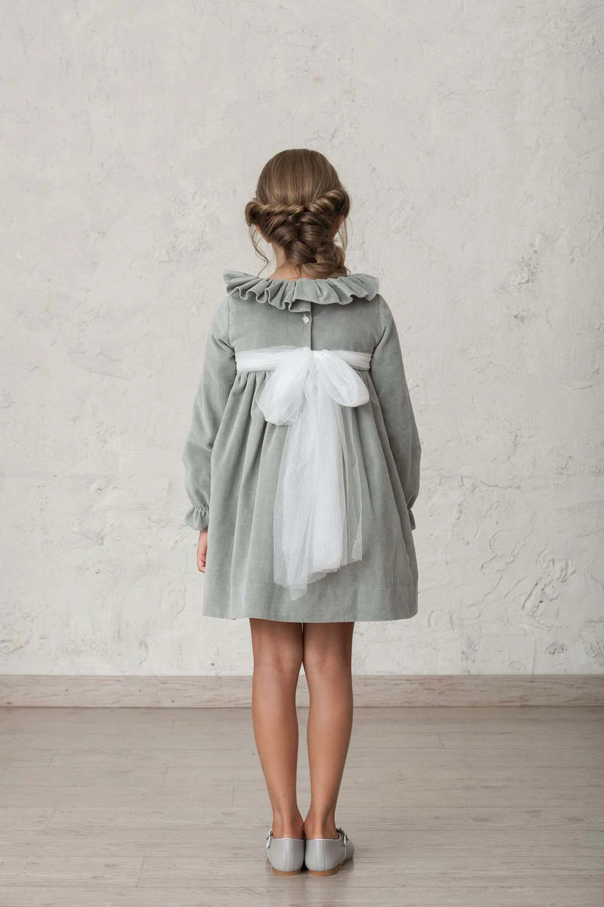 children's wedding sash, white tulle, gray velvet