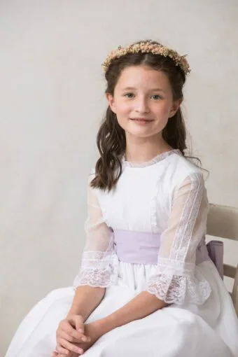 lilac cotton communion sash for girls