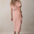 falda de fiesta para mujer en crepe rosa nude