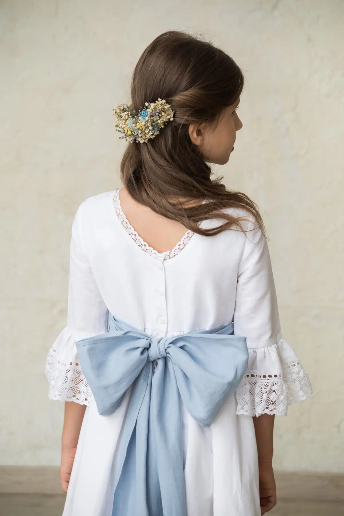 communion dress with embroidered sleeves