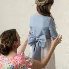 communion dress with embroidered ruffled sleeves