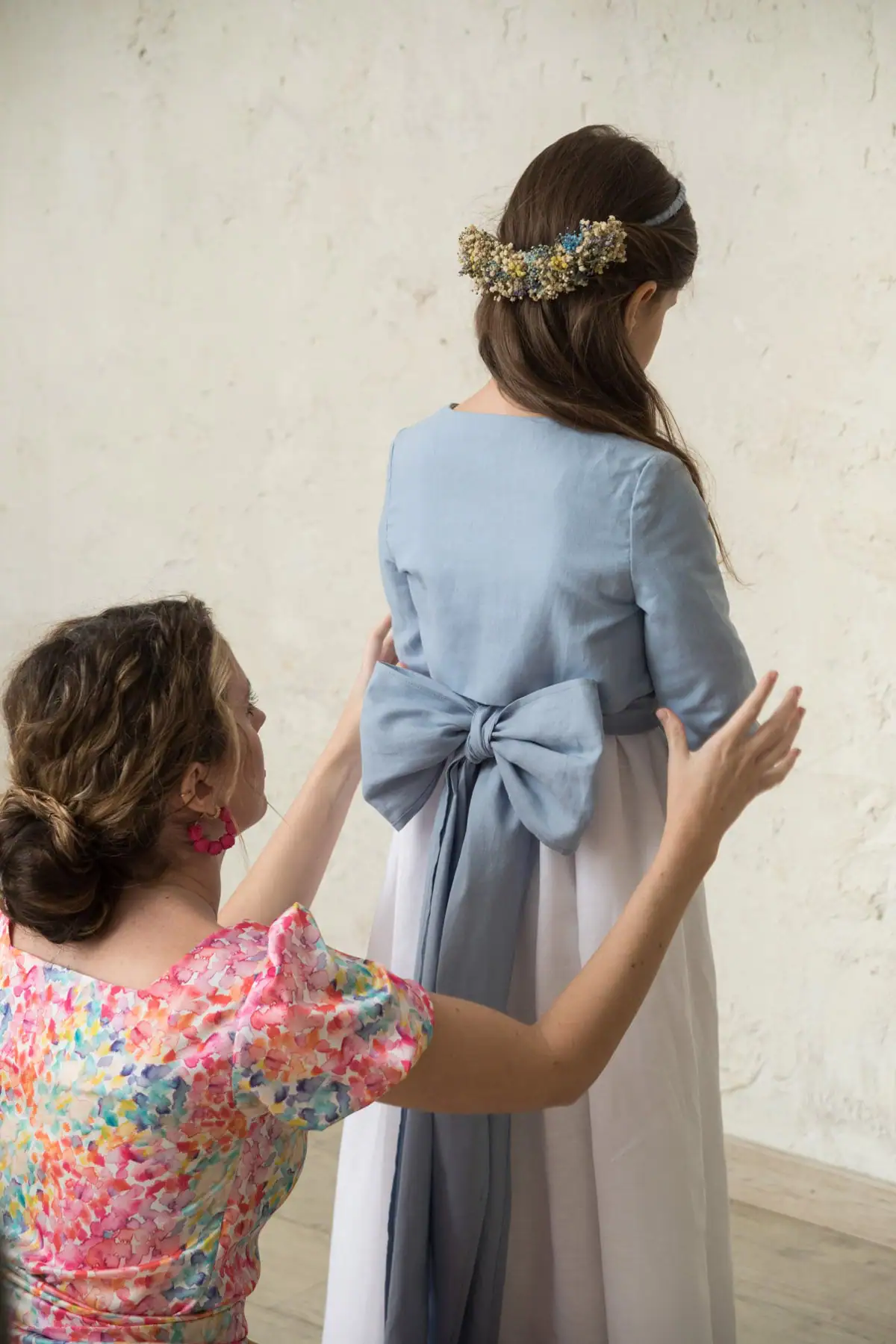 communion dress with embroidered ruffled sleeves