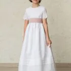 girl's communion dress with short sleeves and embroidery