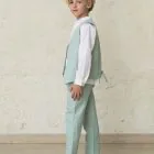 skinny linen trousers in aqua green