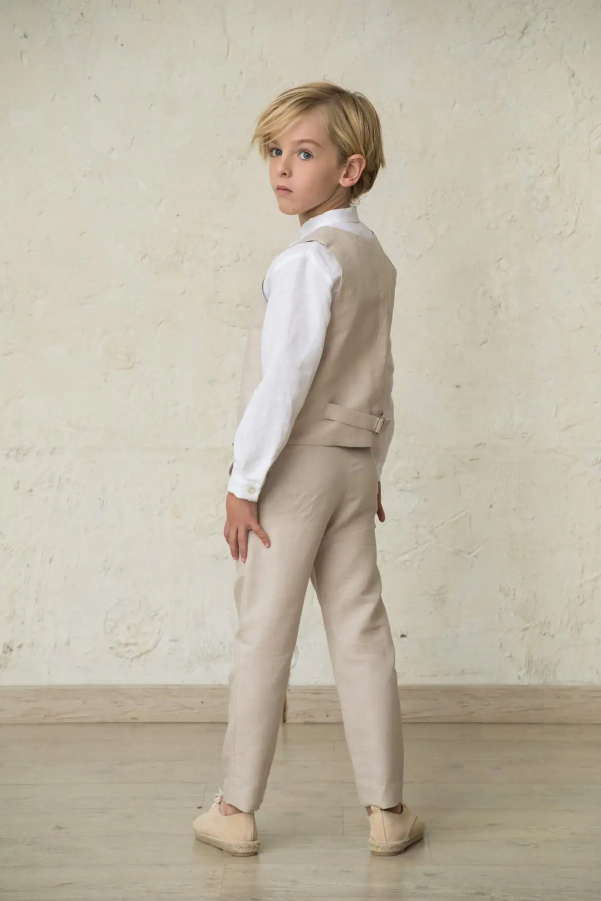 beige linen skinny trousers for boys