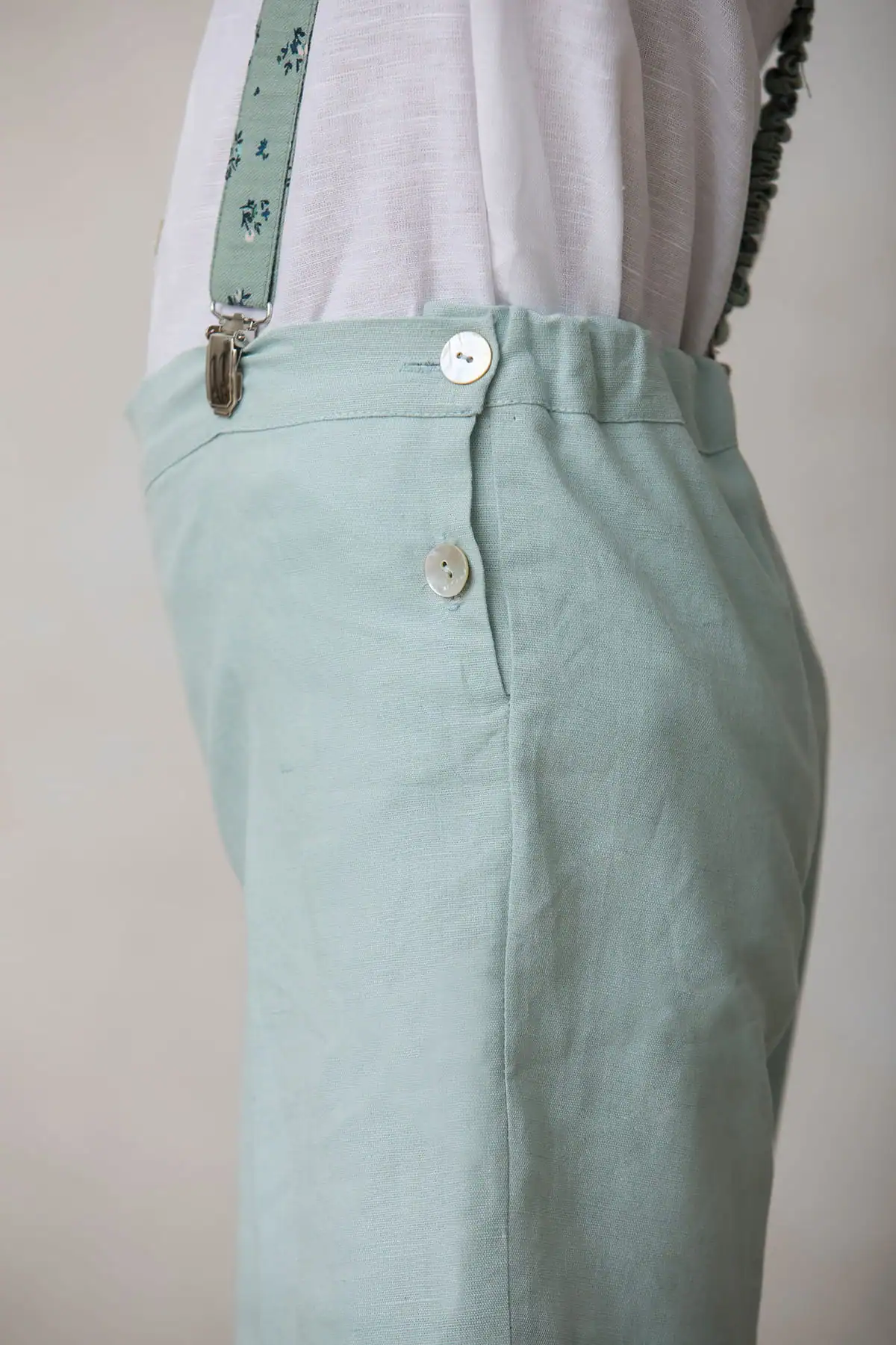 boys' linen bermuda shorts, aqua green