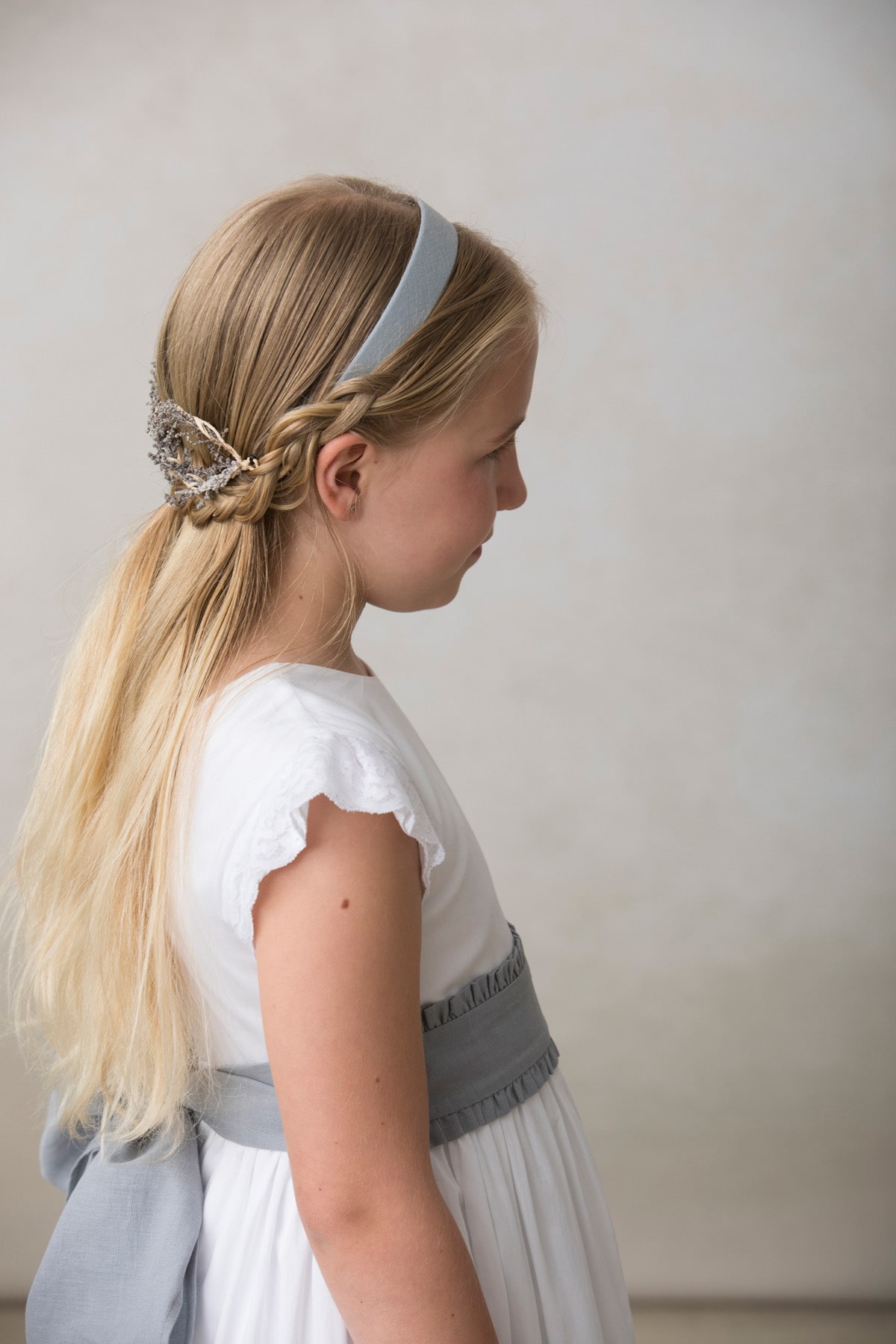 diadema de niña gris forrada de lino